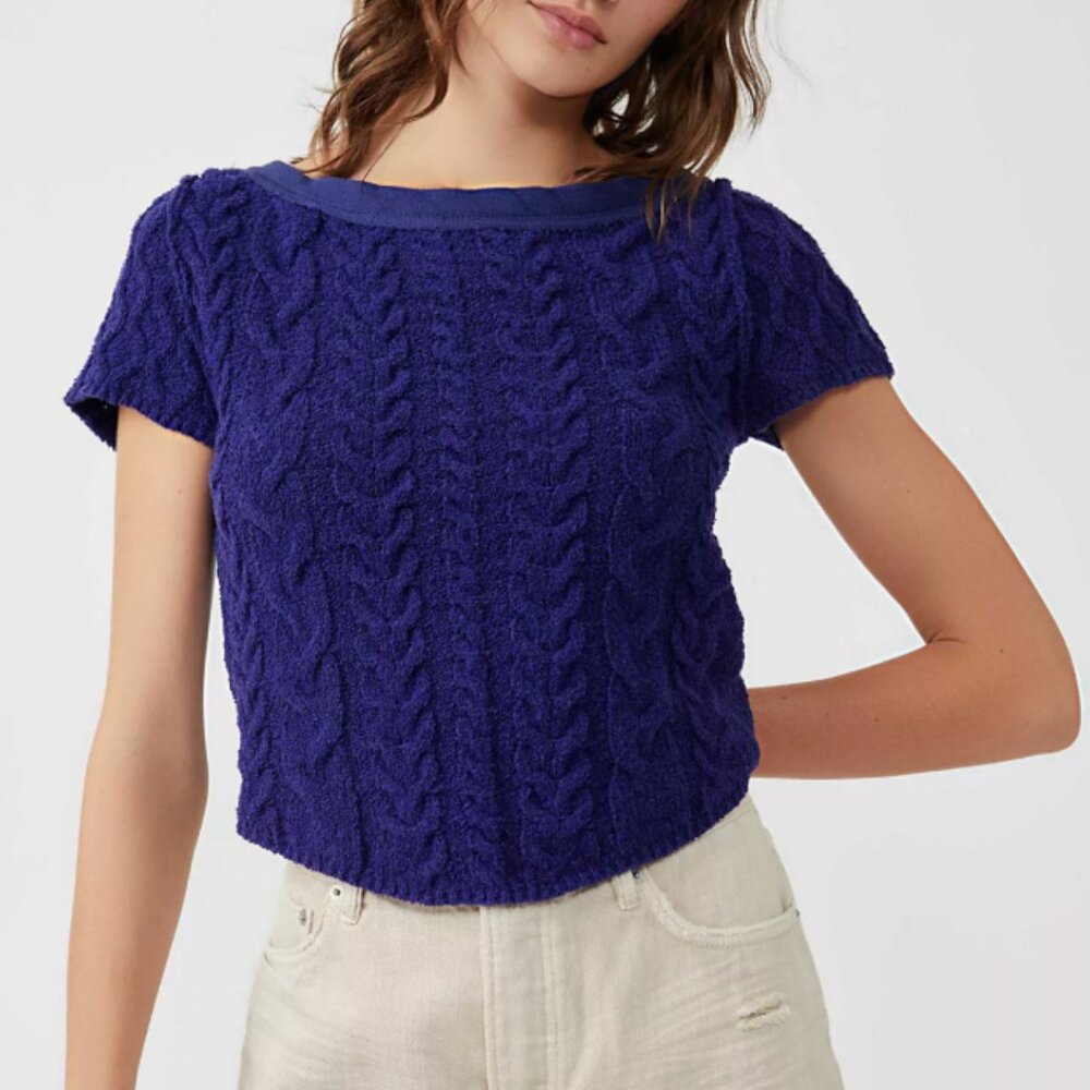 Free People Baby‎ Cable Tee Women's XL Blue
